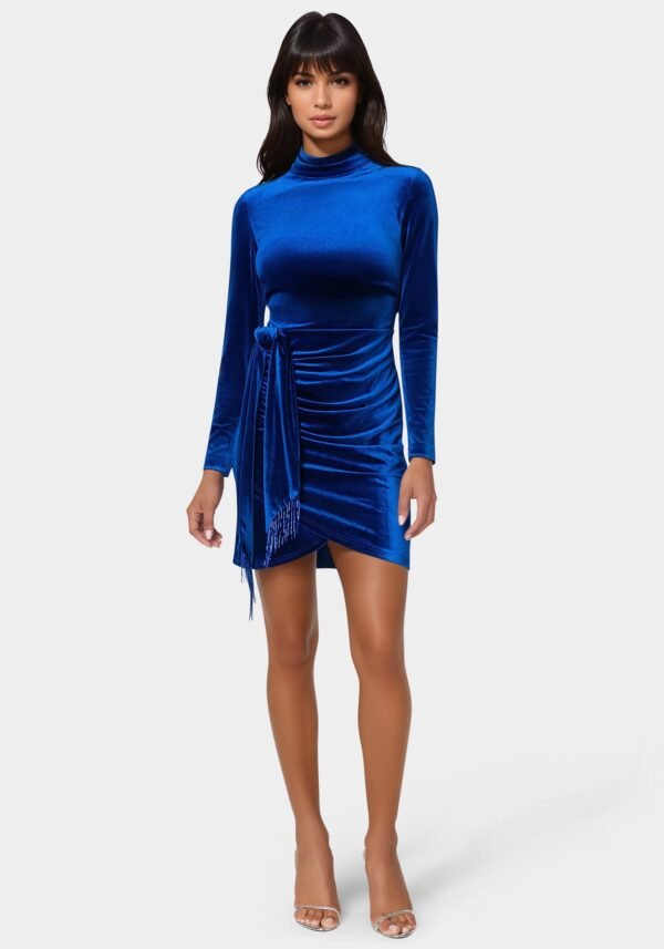 Beaded Sash Velvet Mini Dress