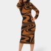 bebe1602_brown-black_1_e34c4606-e7d2-47d5-bd89-edc673076d71 Jacquard Funnel Midi Sweater Dress