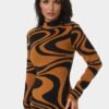 bebe1602_brown-black_4_430b84a6-de9c-4e85-a87f-ae302d90dc33 Jacquard Funnel Midi Sweater Dress