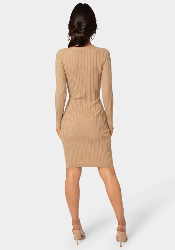 bebe2110_camel_3_79f27dd2-8587-4836-b588-0db866c9c475 V-Neck Cardigan Midi Dress
