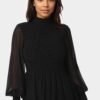 bebe2152_black_4_20c58a8a-40b4-4124-8799-7145382538bb Long Sleeve Mock Neck Chifon Smocked Mini Dress