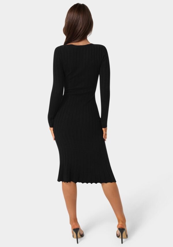 Button Front V-Neck Sweater Midi Dress