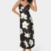 bebe2290_black-ivory_1_f18c9731-d759-4110-8d06-c14f1dbb5930 Printed Satin V-Neck Maxi Dress