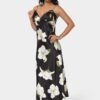 bebe2290_black-ivory_2_3065bb27-68ef-4c49-ab59-204e8c595ffc Printed Satin V-Neck Maxi Dress